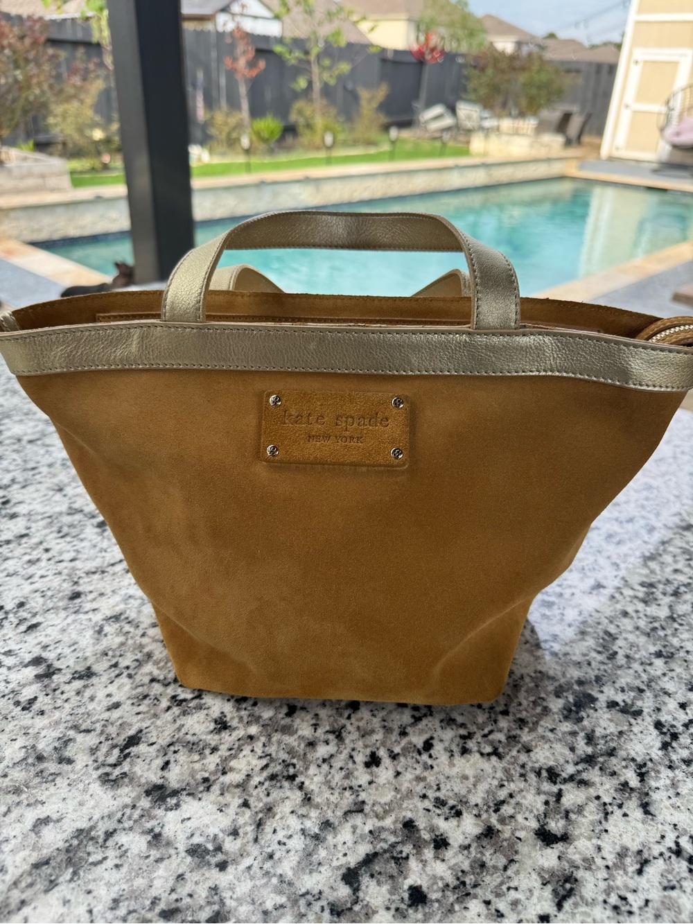 kate spade Suede Tote with Metallic Gold Trim